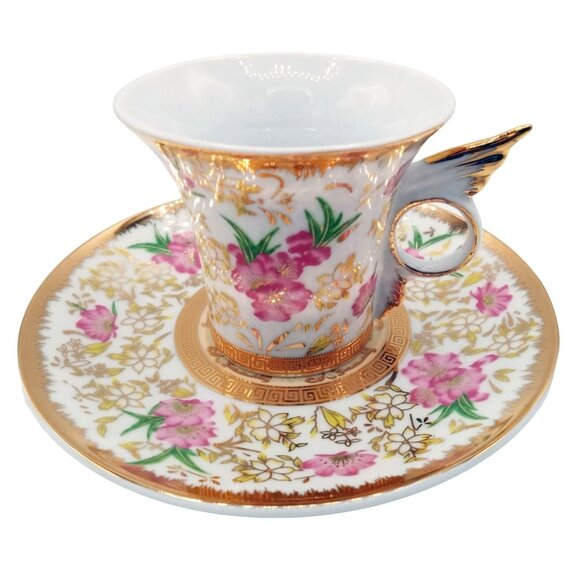 CC & T Porcelain Tea Cup Saucer Set With Pink Floral Design and Gold Accents - Picture 1 of 11